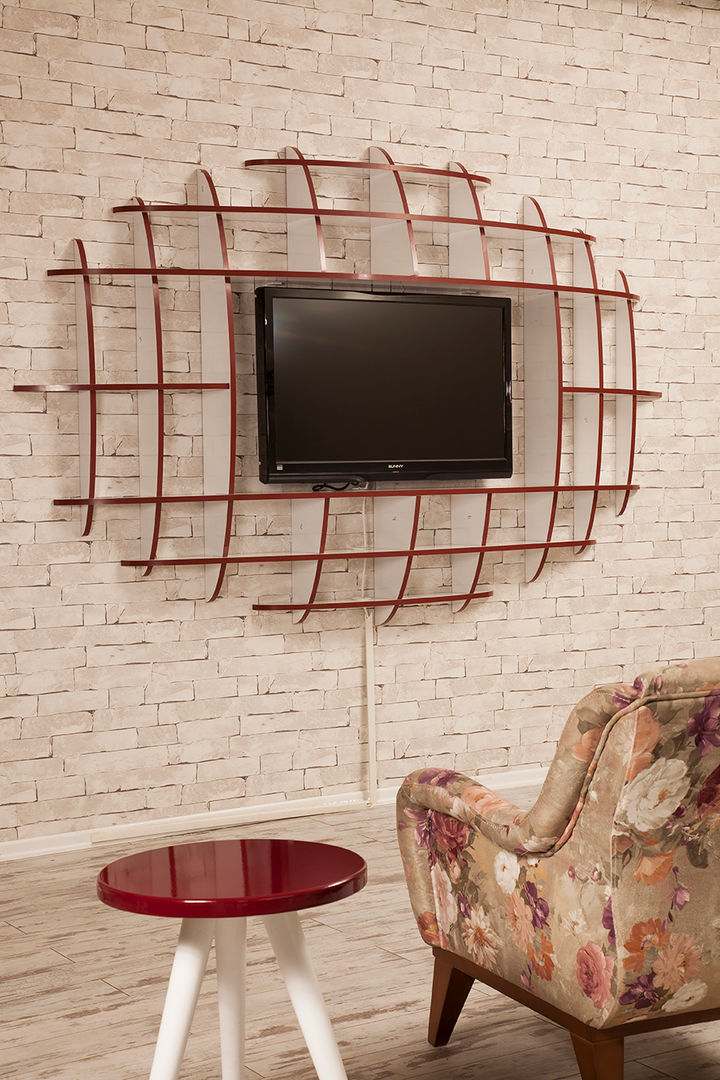 Elips TV Ünitesi ve Kitaplık Sanal Mobilya Modern Oturma Odası TV Dolabı & Mobilyaları