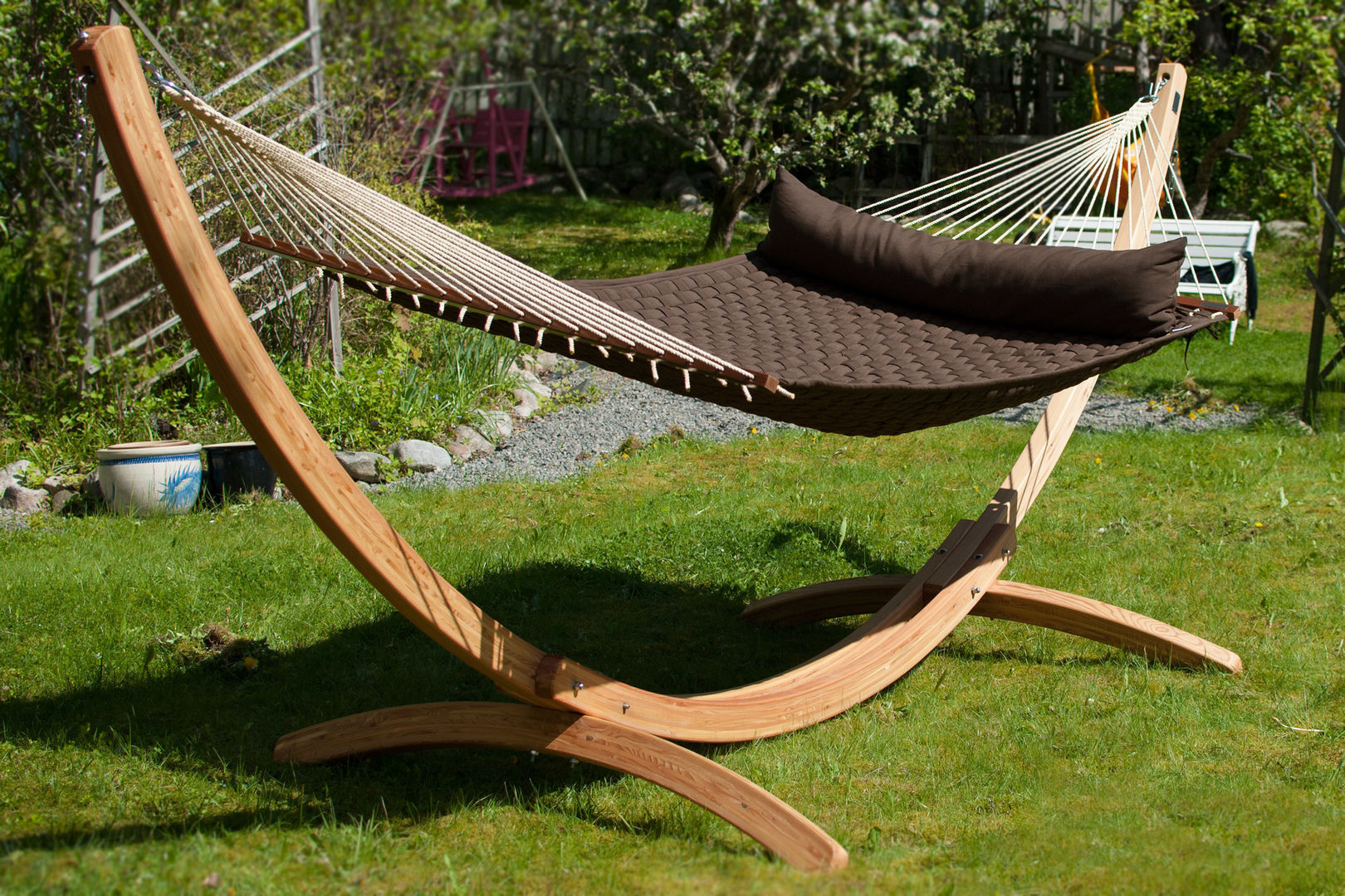 Dark Chocolate Brown Double Padded Hammock with Pillow Emilyhannah Ltd Scandinavian style garden Furniture