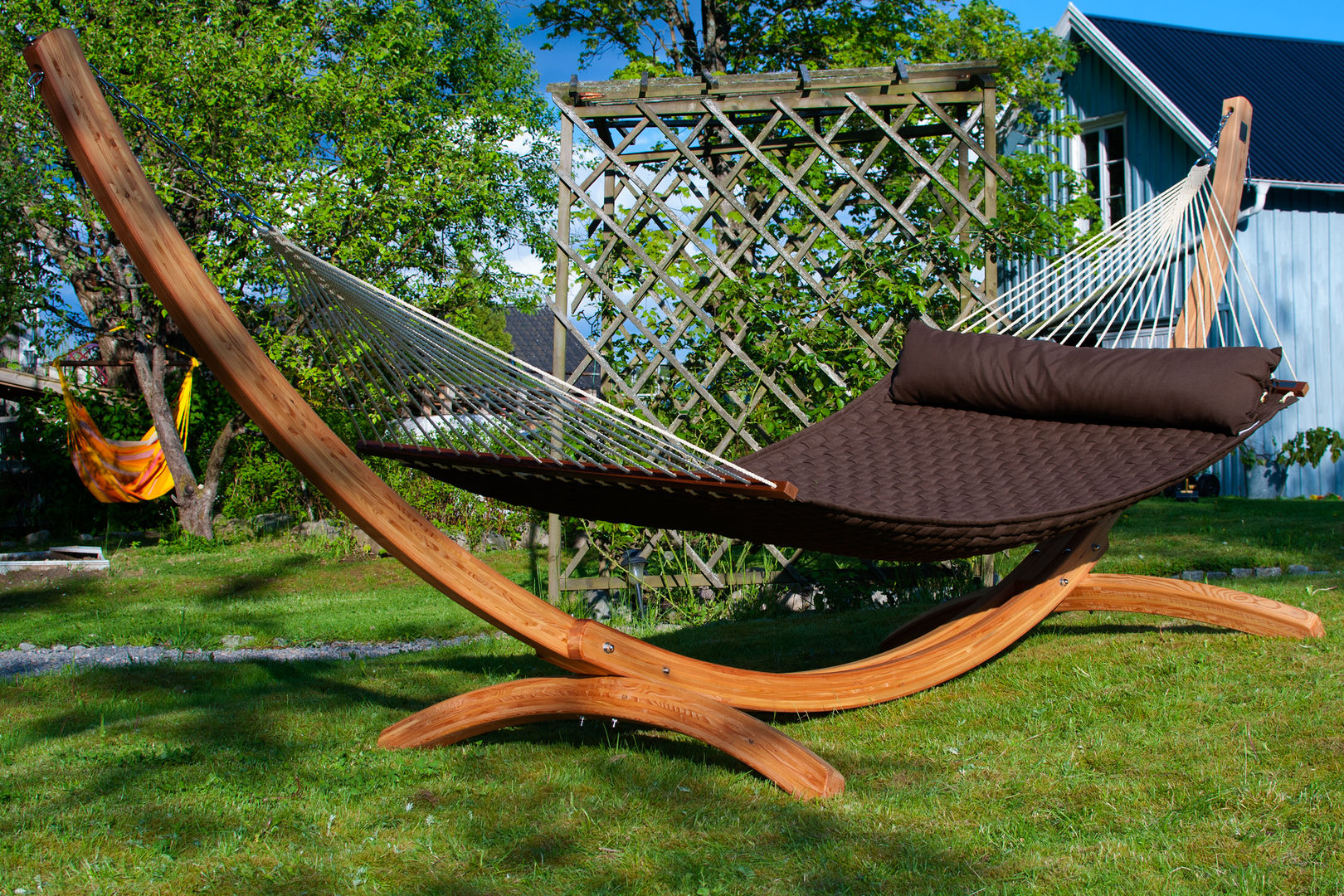 Dark Chocolate Brown Double Padded Hammock with Pillow Emilyhannah Ltd Scandinavian style garden Furniture