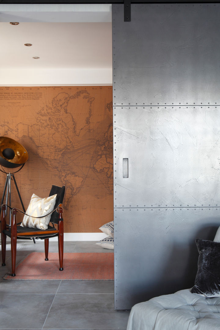 Steel resin sliding doors Ligneous Designs Living room Cupboards & sideboards