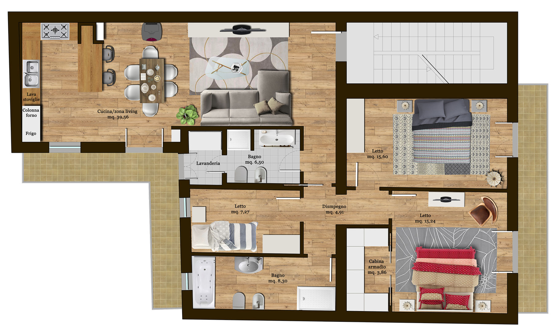 PROGETTO DI RIMODULAZIONE INTERNA DI UN APPARTAMENTO, Beniamino Faliti Architetto Beniamino Faliti Architetto Dinding & Lantai Modern