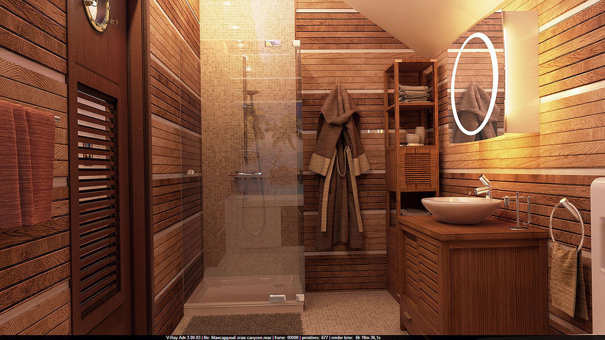 Мансардный этаж, Architoria 3D Architoria 3D Phòng tắm phong cách tối giản