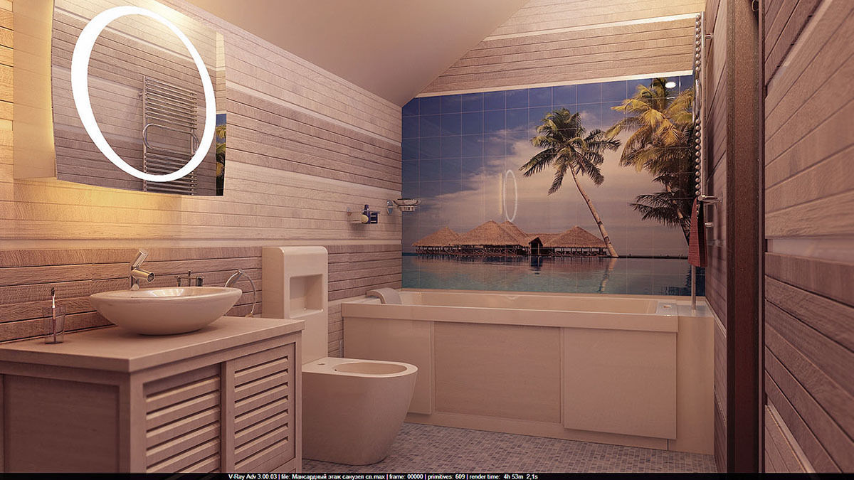 Мансардный этаж, Architoria 3D Architoria 3D ミニマルスタイルの お風呂・バスルーム