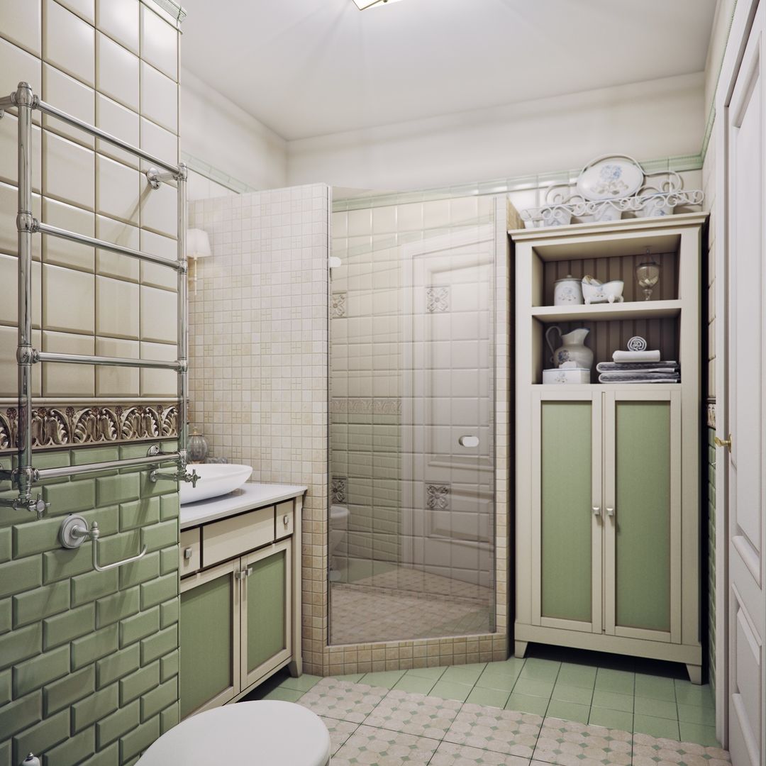 Двухкомнатная квартира в стиле Прованс, дизайн проект, Анна Теклюк Анна Теклюк ห้องน้ำ