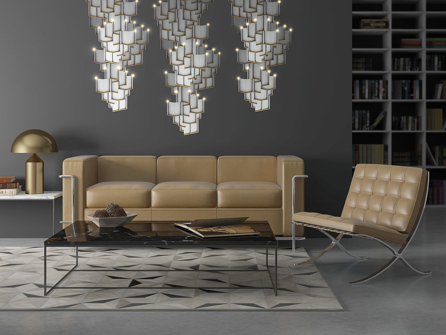 Lattice System LED Wallpaper Chandelier - Roomset Meystyle Modern living room