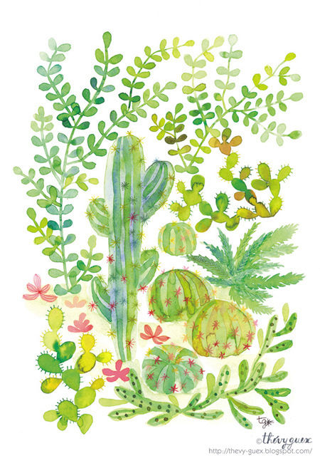 Mes cactus aquarellés, Thévy Guex Thévy Guex ห้องนั่งเล่น