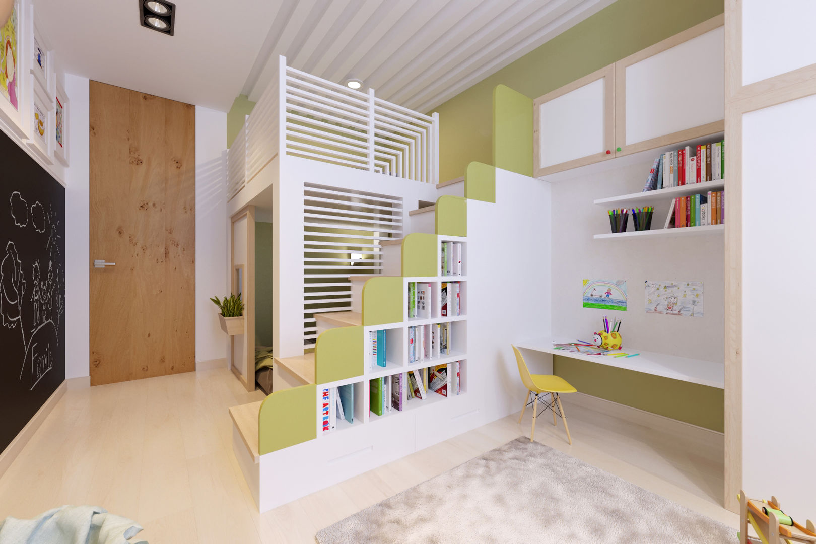 Детская комната с грифельной стеной, IdeasMarket IdeasMarket Minimalist nursery/kids room