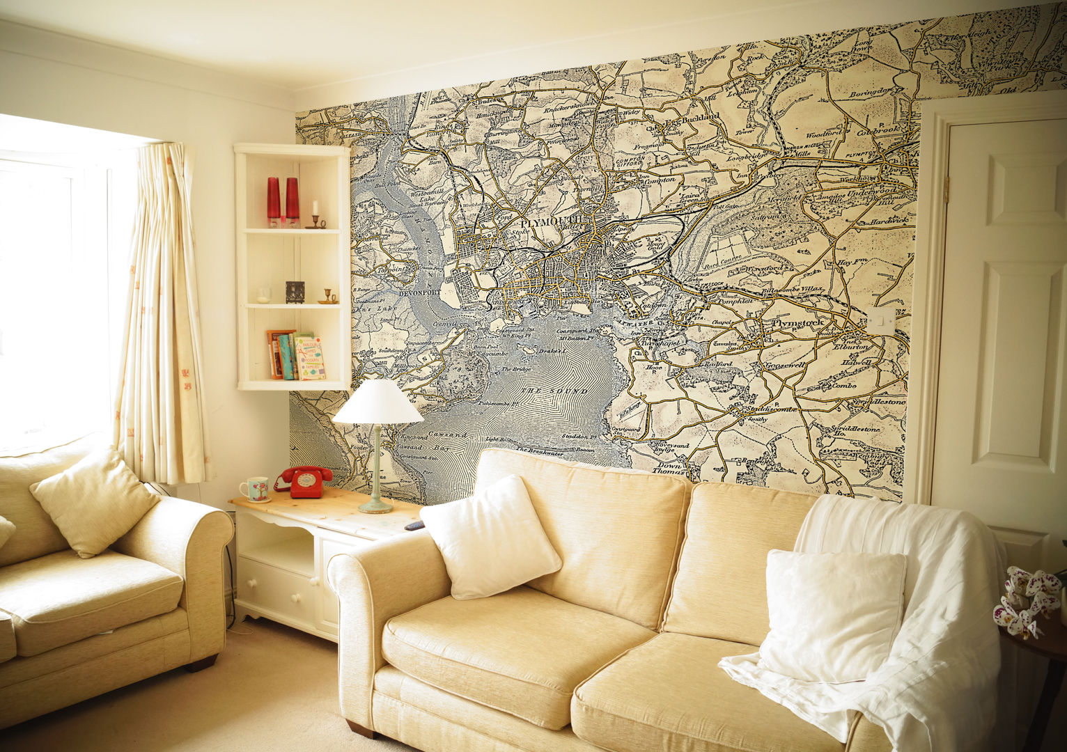 Custom Vintage Map Wallpaper, Love Maps On Ltd. Love Maps On Ltd. กำแพง วอลเปเปอร์