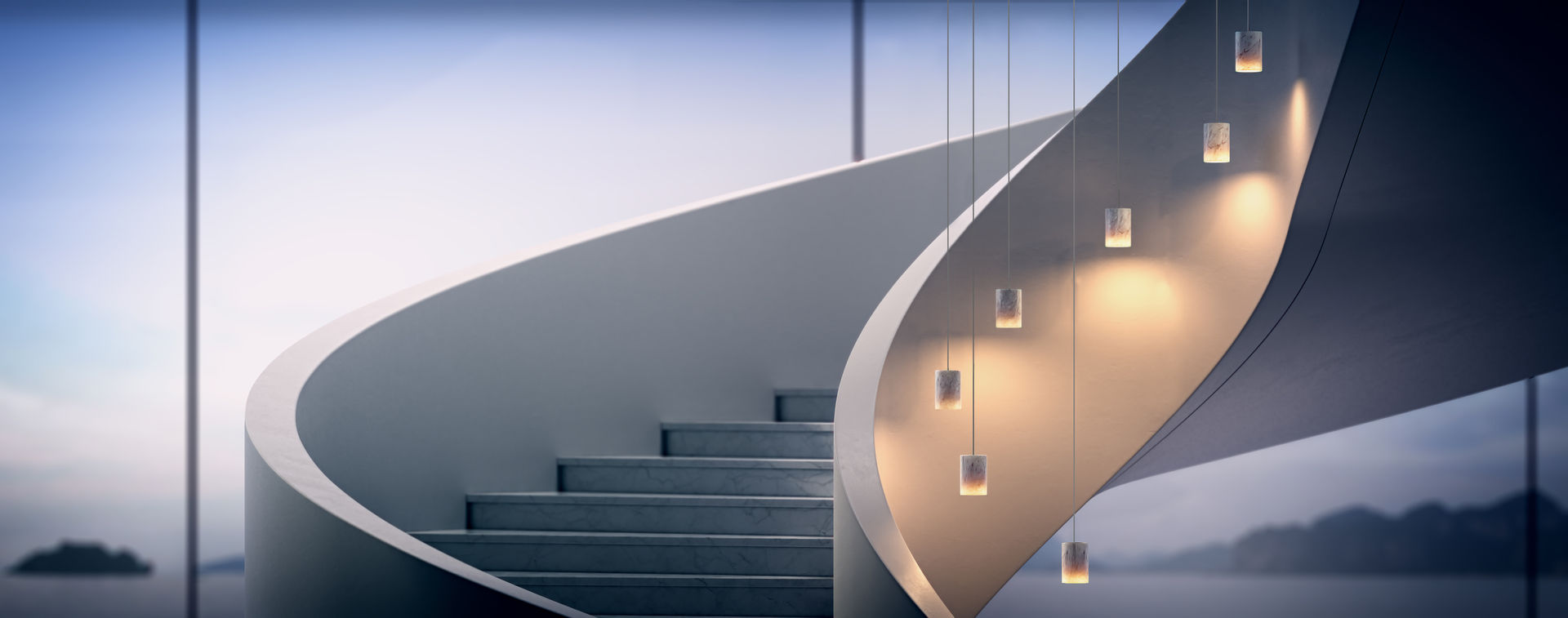 Solid Pendants in Carrara marble Terence Woodgate Modern Corridor, Hallway and Staircase Lighting