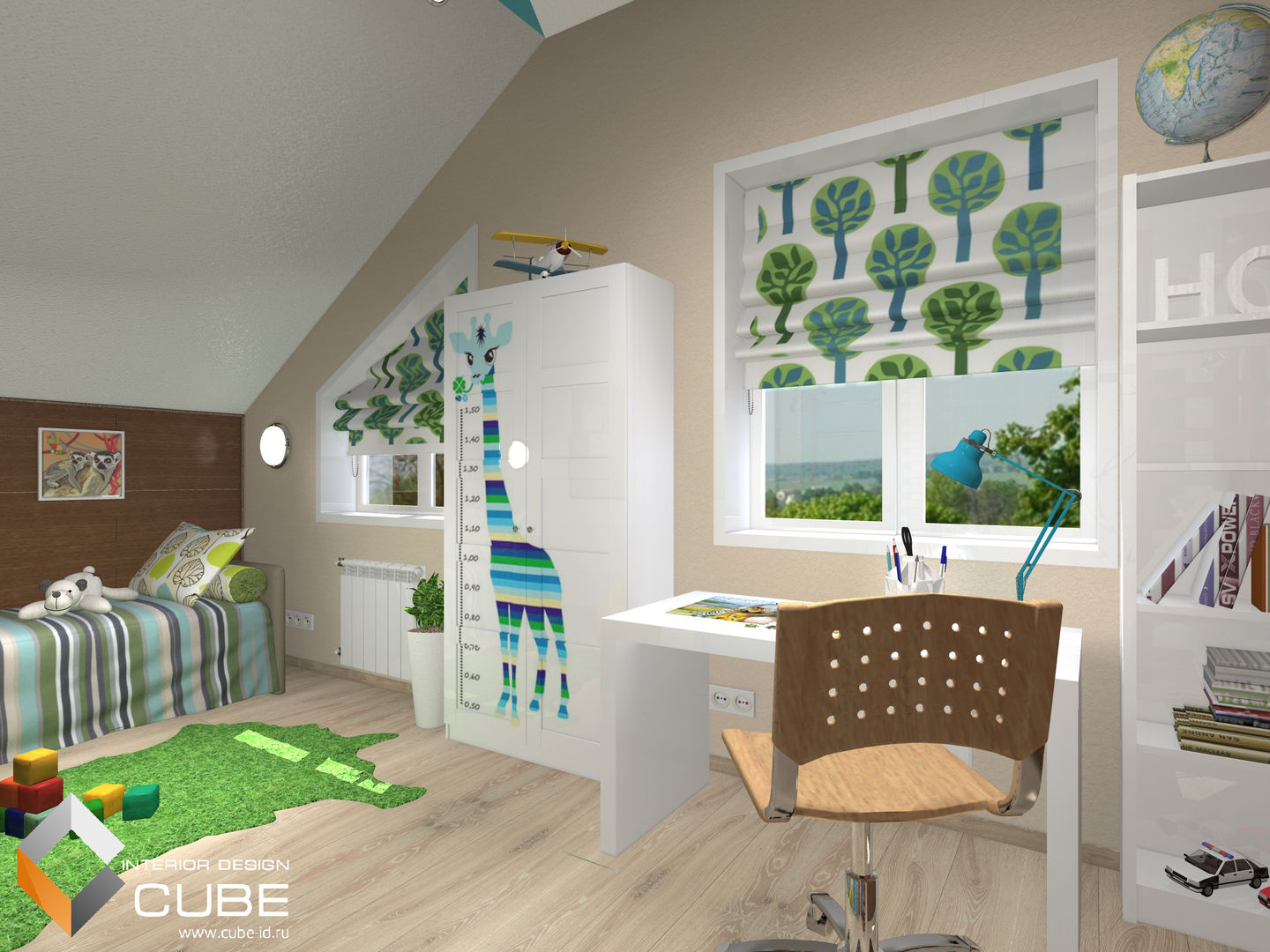 Дизайн детской комнаты для мальчика в мансардном этаже частного дома, Лаборатория дизайна "КУБ" Лаборатория дизайна 'КУБ' Tropical style nursery/kid's room
