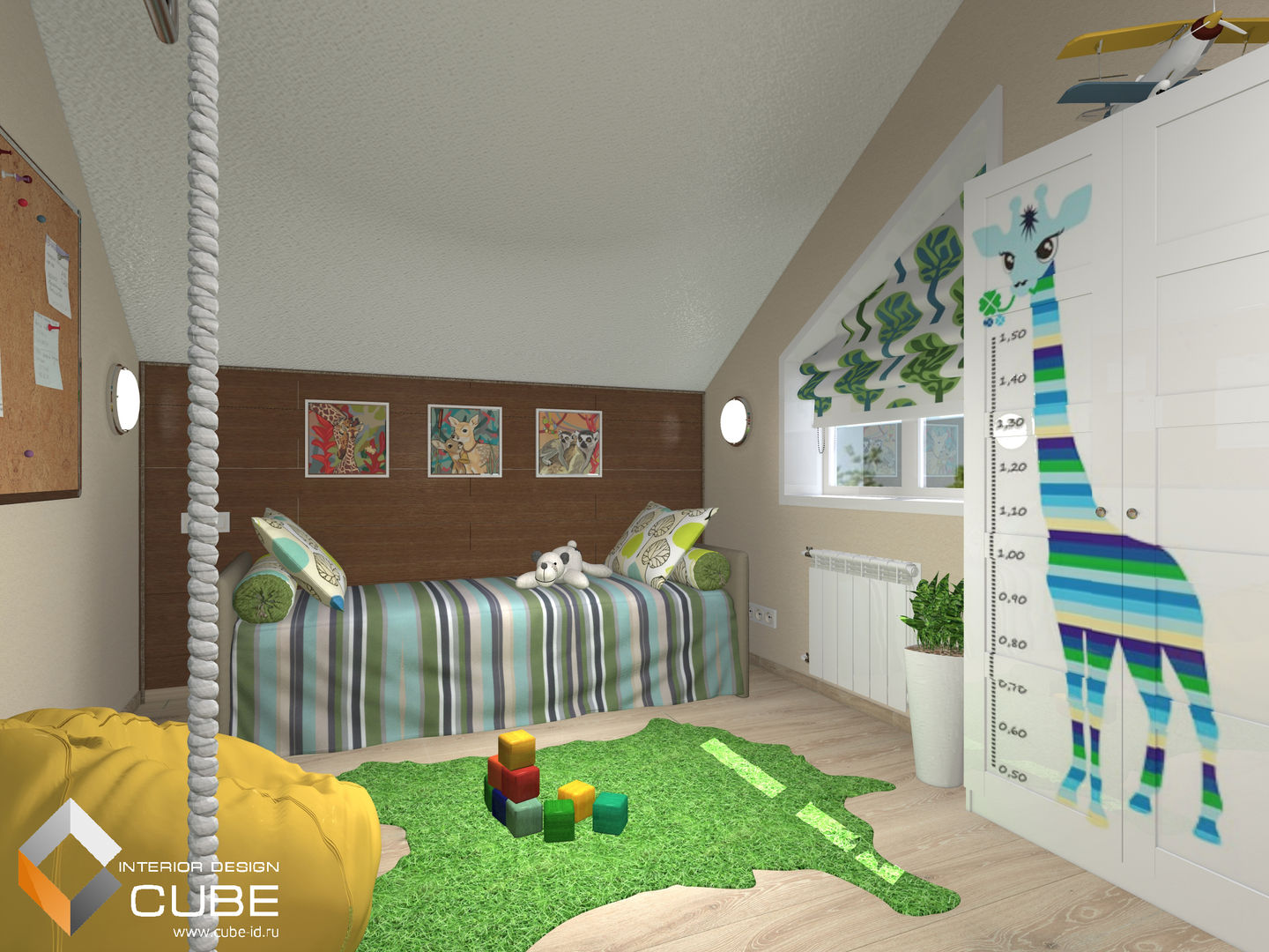 Дизайн детской комнаты для мальчика в мансардном этаже частного дома, Лаборатория дизайна "КУБ" Лаборатория дизайна 'КУБ' Dormitorios infantiles de estilo tropical