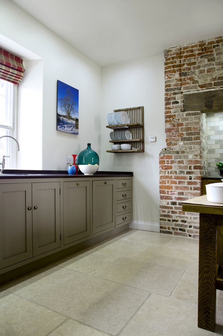 The Great Lodge | Large Grey Painted Kitchen with Exposed Brickwork Humphrey Munson Kitchen