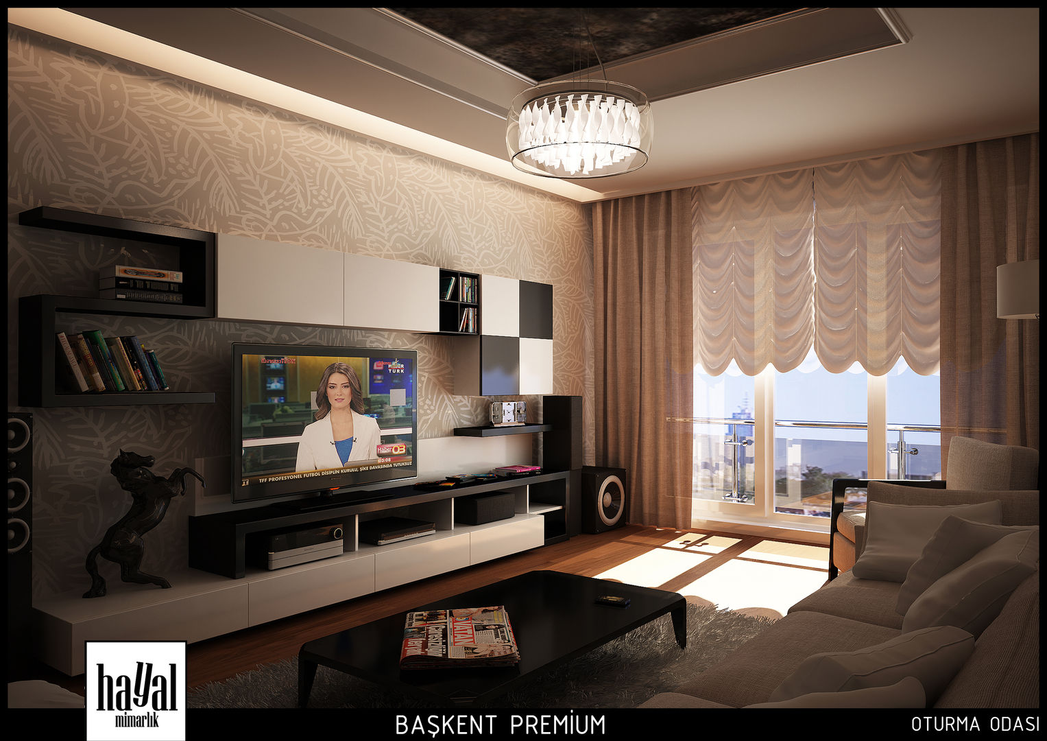 Başkent Premium Örnek Daire, Hayal Mimarlık Mühendislik Proje İnş.San. Tic. Ltd.Şti. Hayal Mimarlık Mühendislik Proje İnş.San. Tic. Ltd.Şti. Salas de estar modernas TV e mobiliário