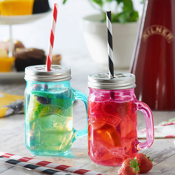 Kilner Handled Drinking Jar Glass Pink 400ml NuCasa オリジナルデザインの キッチン 食器＆ガラス製品