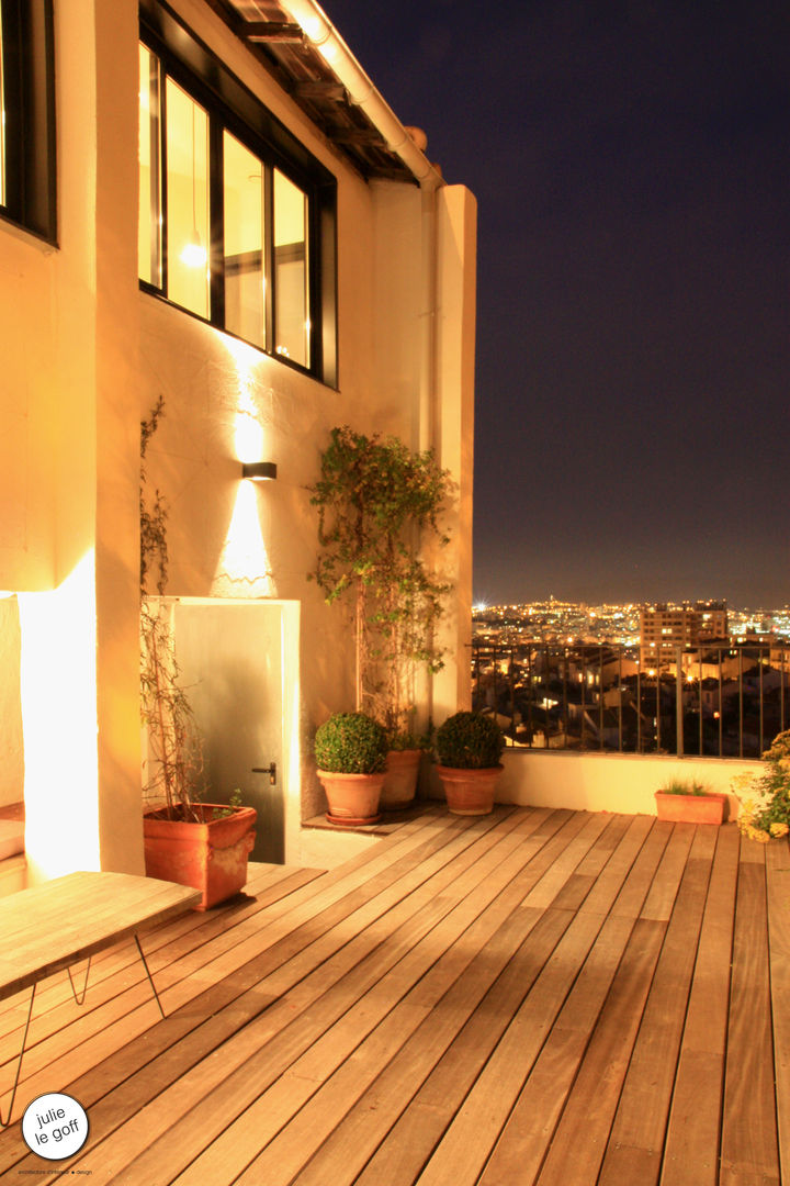 Réhabilitation de maison individuelle, Julie Le Goff Julie Le Goff Moderner Balkon, Veranda & Terrasse