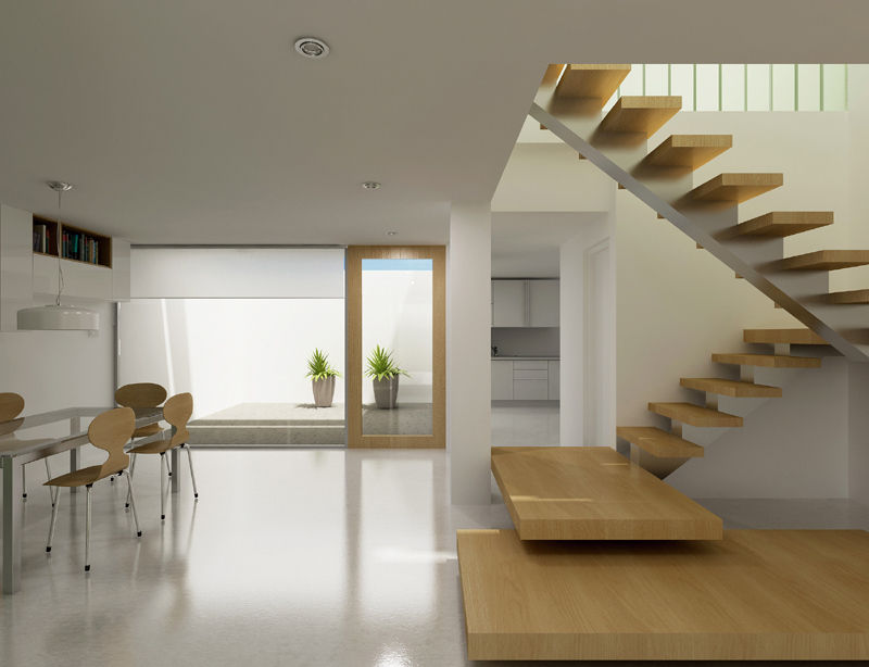 Renders interiores, Entretrazos Entretrazos Ingresso, Corridoio & Scale in stile moderno