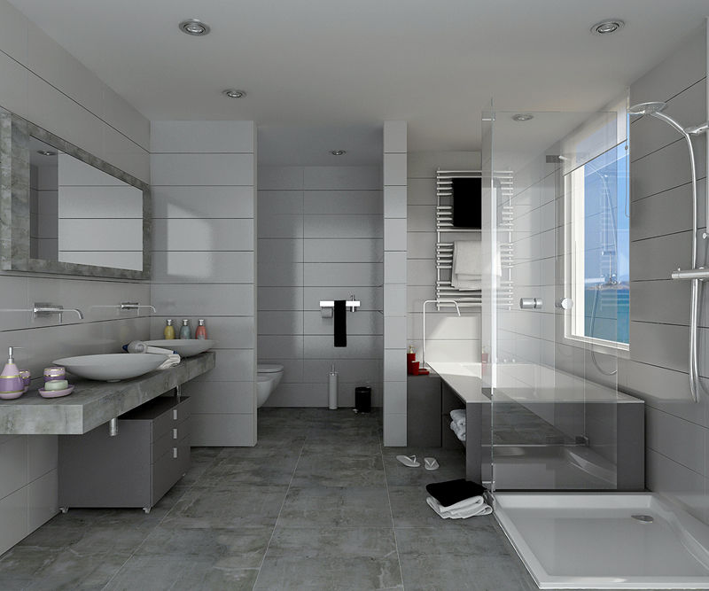 Renders interiores, Entretrazos Entretrazos Banheiros modernos