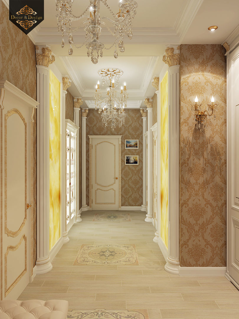 Золотая классика / трехкомнатная квартира в Казани по ул. Муштари, Decor&Design Decor&Design Classic corridor, hallway & stairs