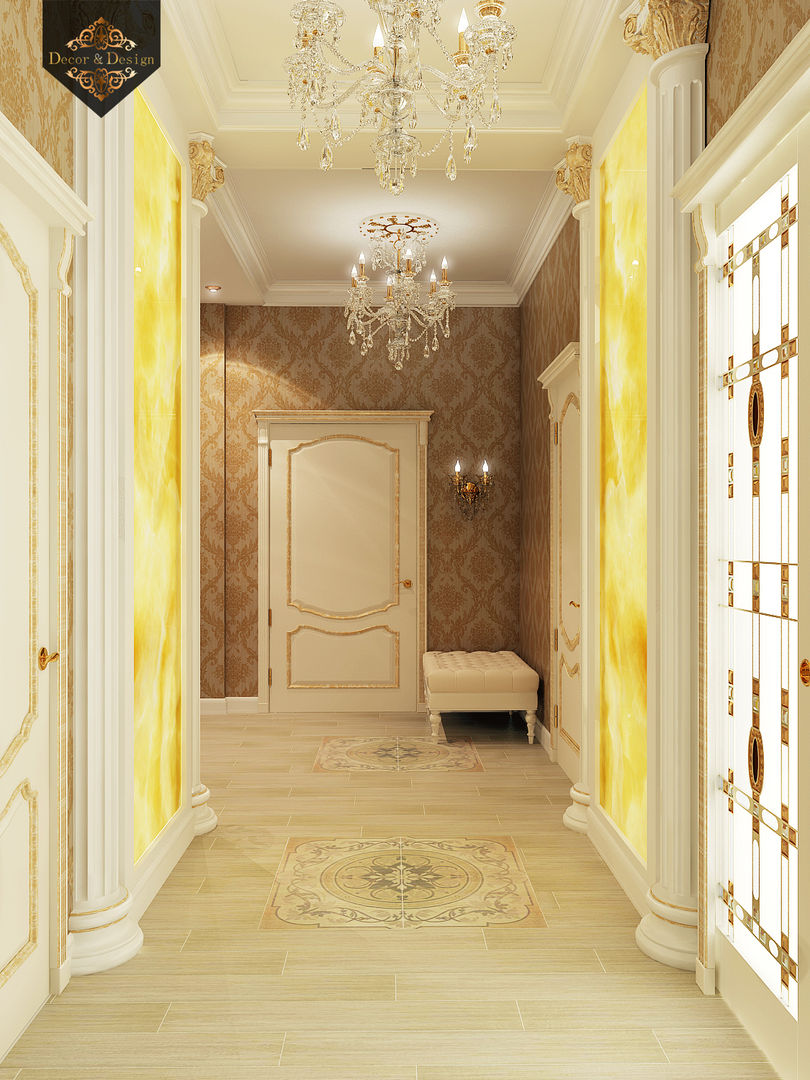 Золотая классика / трехкомнатная квартира в Казани по ул. Муштари, Decor&Design Decor&Design Classic corridor, hallway & stairs