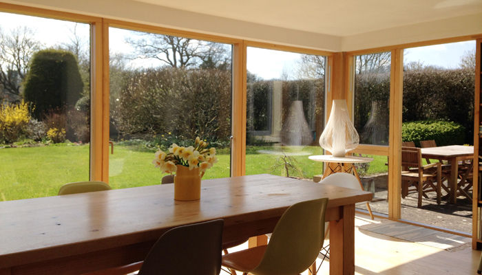 New glazed garden dining room Hetreed Ross Architects Modern Dining Room