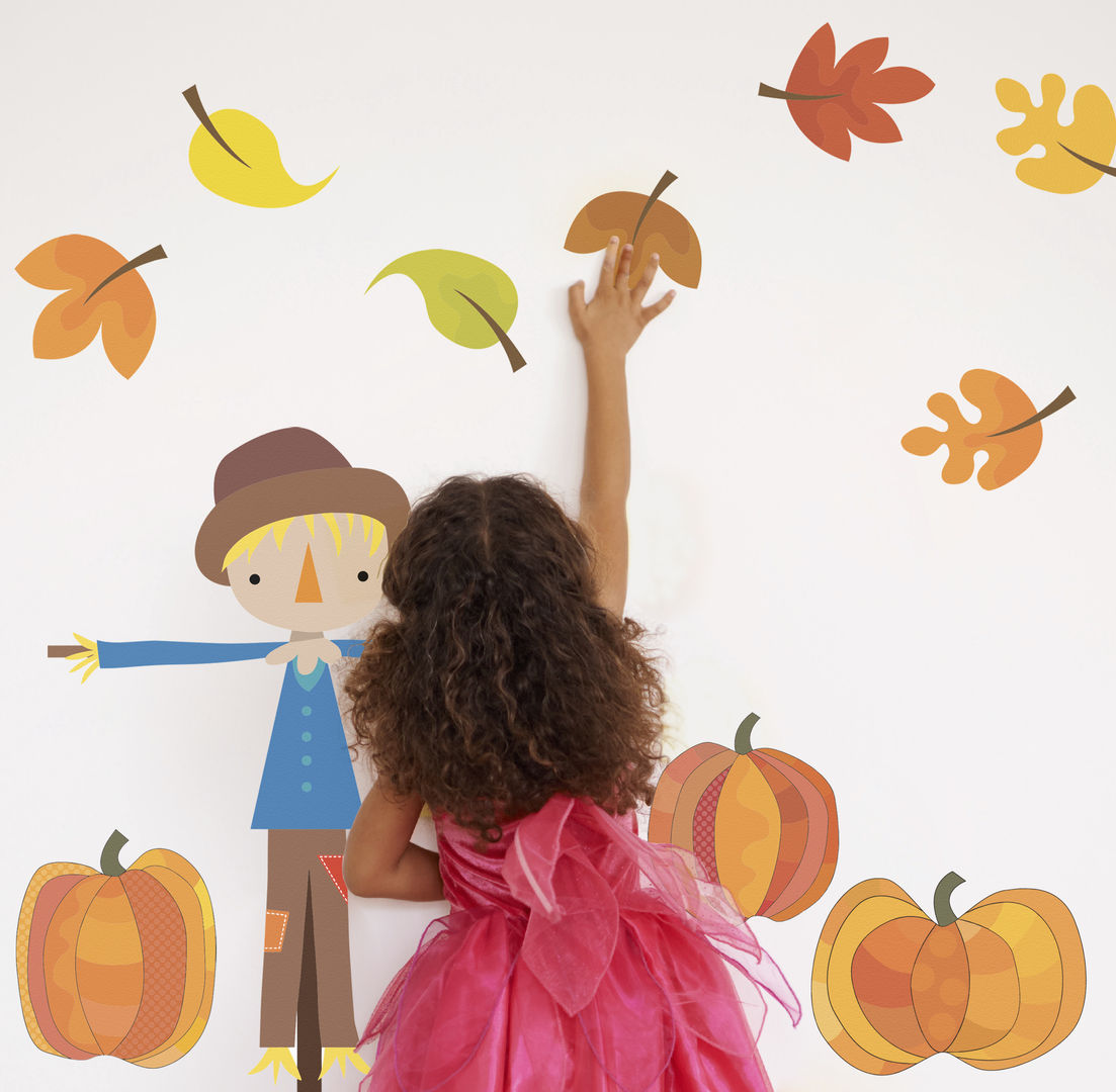 Autumn Scarecrow And Pumpkins Fabric Wall Stickers SnuggleDust Studios غرفة الاطفال Accessories & decoration