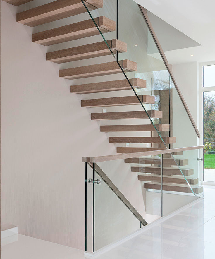 ST920 Nowoczesne schody wspornikowe dębowe / ST920 Modern Floating Oak Stairs, Trąbczyński Trąbczyński Pasillos, vestíbulos y escaleras de estilo minimalista