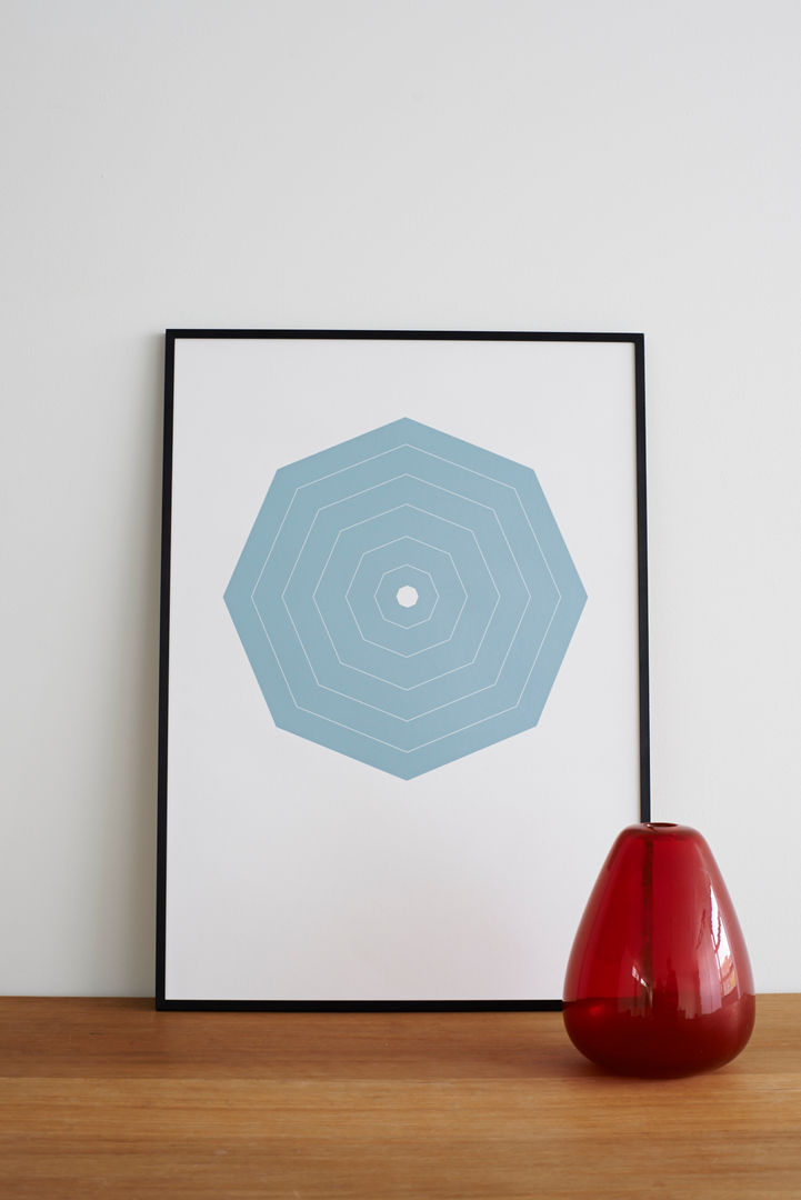 Blue Octagon Hand Pulled Screen Print Lane غرفة نوم ديكورات واكسسوارات