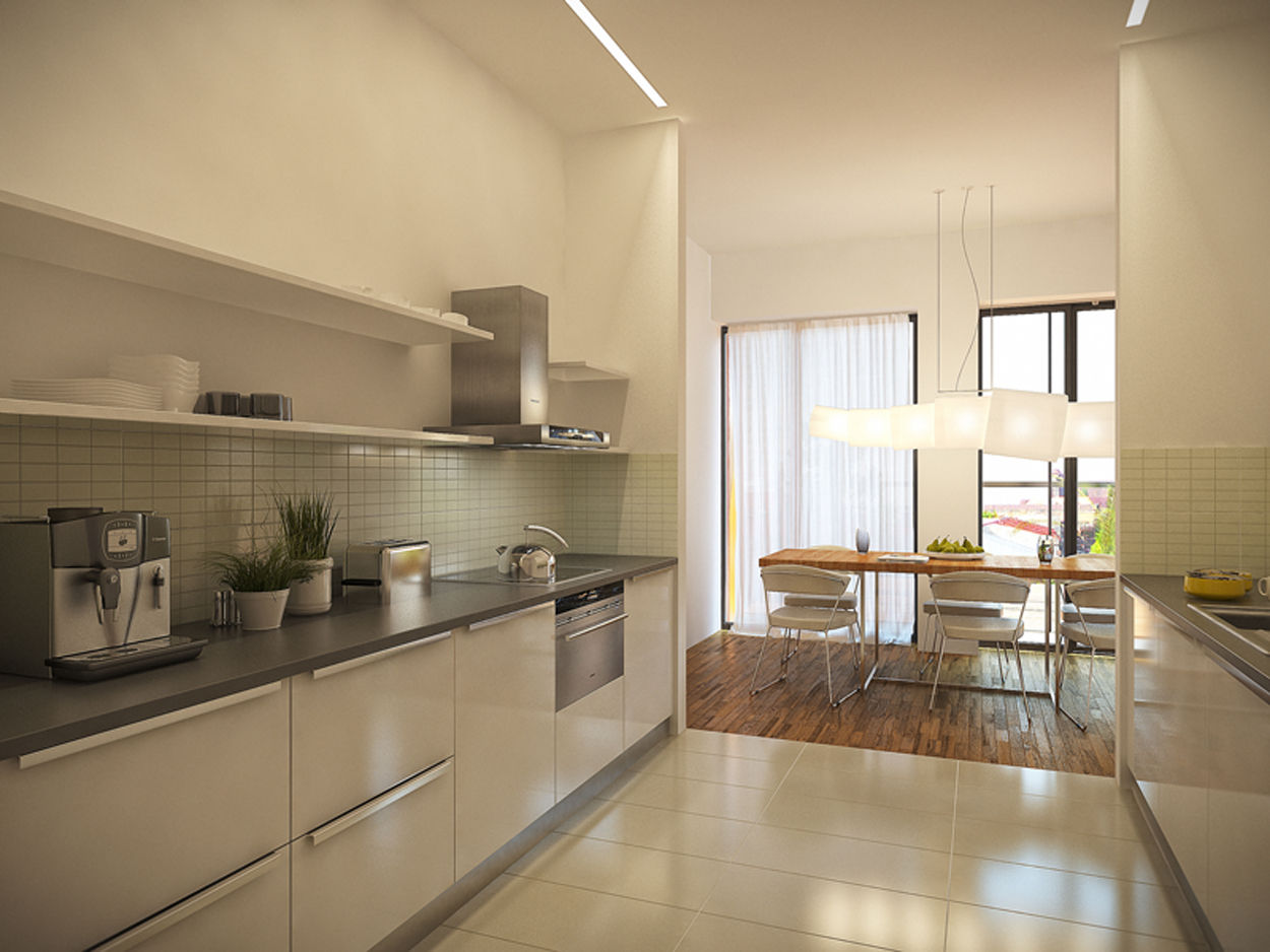 THESPIAN APARTMENTS - WNĘTRZA DLA WYMAGAJĄCYCH, KODO projekty i realizacje wnętrz KODO projekty i realizacje wnętrz Cocinas de estilo moderno