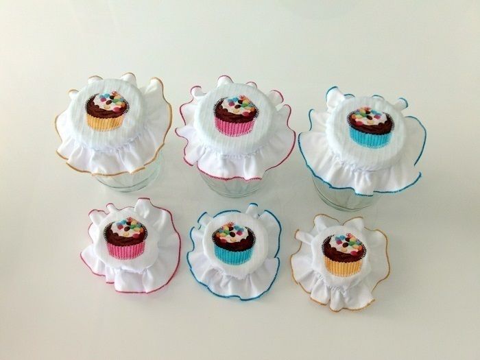 Cupcake aplikeli beyaz kavanoz kapağı süsleri Ceviz El İşleri Modern Mutfak Aksesuarlar & Tekstil Ürünleri