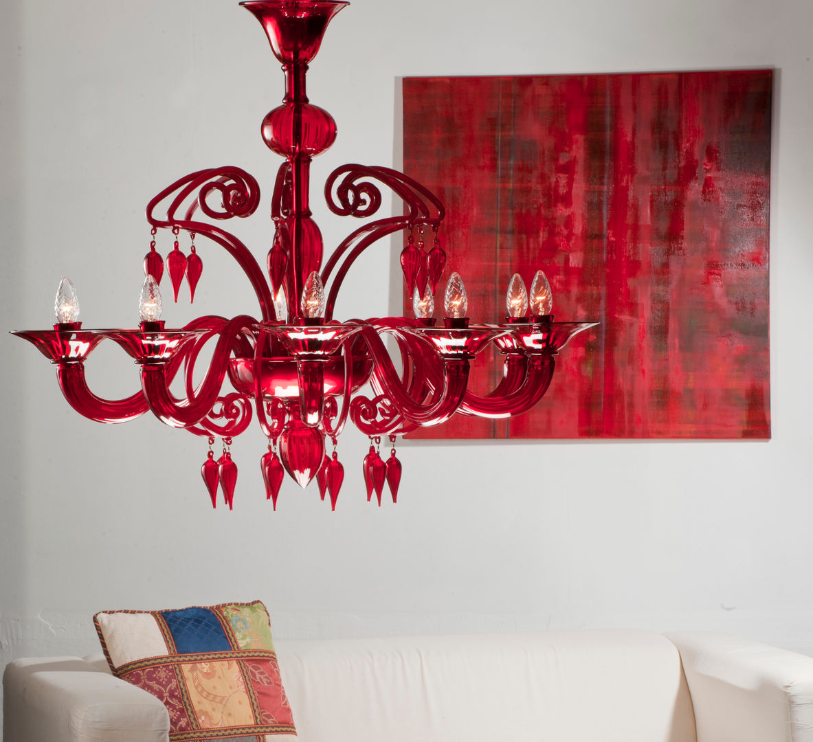 DOLFIN - modern red glass chandelier, YourMurano Lighting YourMurano Lighting Modern living room Glass Lighting