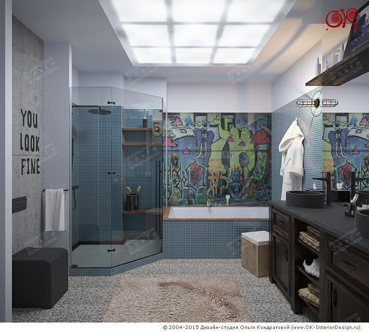 Дизайн 4-комнатной квартиры с элементами лофта, Дизайн студия Ольги Кондратовой Дизайн студия Ольги Кондратовой Kamar Mandi Gaya Industrial