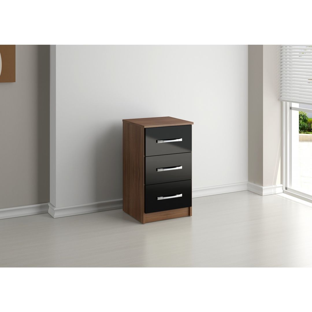 Bonsoni MDP Lynx 3 Drawer Bedside Walnut & Black homify ทางเดินในสไตล์ประเทศห้องโถงและบันได ลิ้นชักและชั้นวางของ