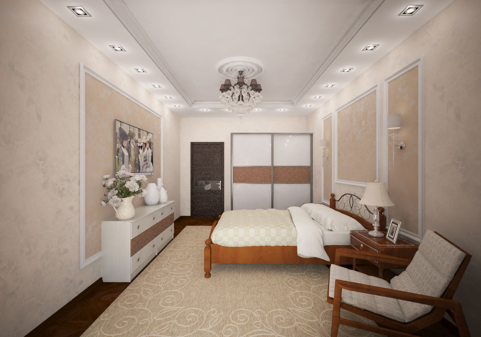 Классическая комната с французским двориком на балконе, Гурьянова Наталья Гурьянова Наталья Mediterranean style bedroom