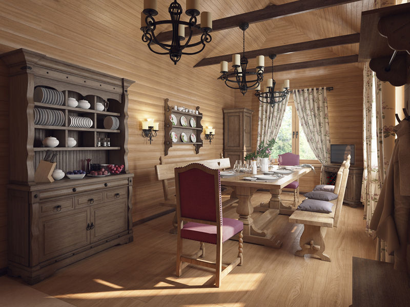 Охотничий домик, студия дизайна mnDesire студия дизайна mnDesire Dining room انجینئر لکڑی Transparent