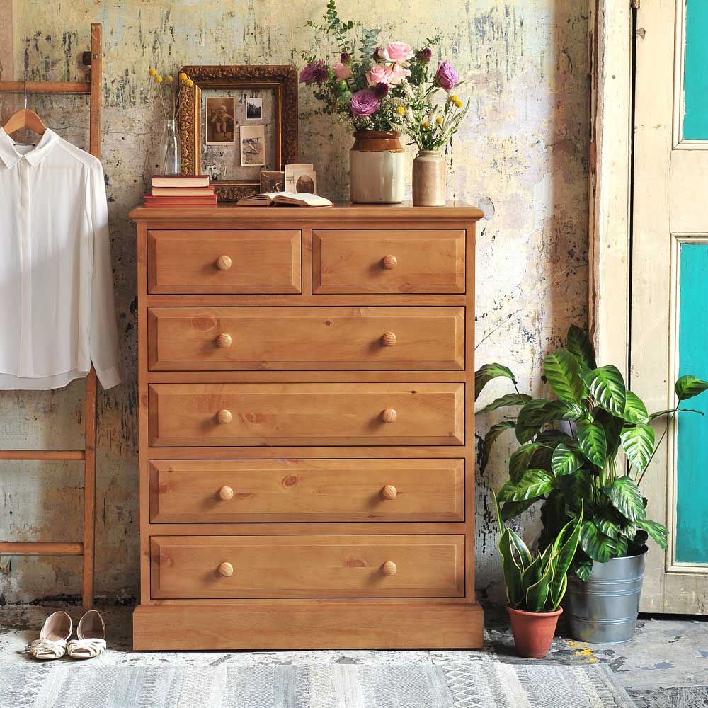 Windsor Pine 6 Drawer Chest The Cotswold Company Dormitorios rurales Madera Acabado en madera