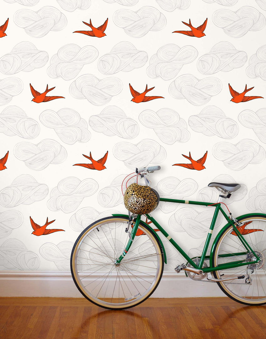 Daydream Wallpaper - Orange Monument Interiors Eclectische muren & vloeren Papier Oranje Behang