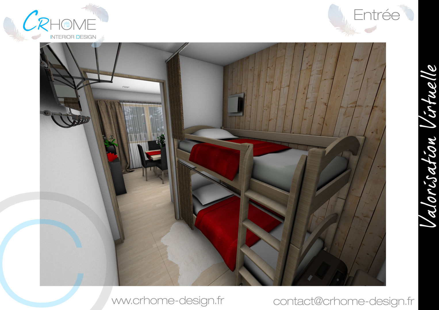Valorisation Virtuelle - Appartement de montagne, Crhome Design Crhome Design Pasillos, halls y escaleras rústicos Madera Acabado en madera