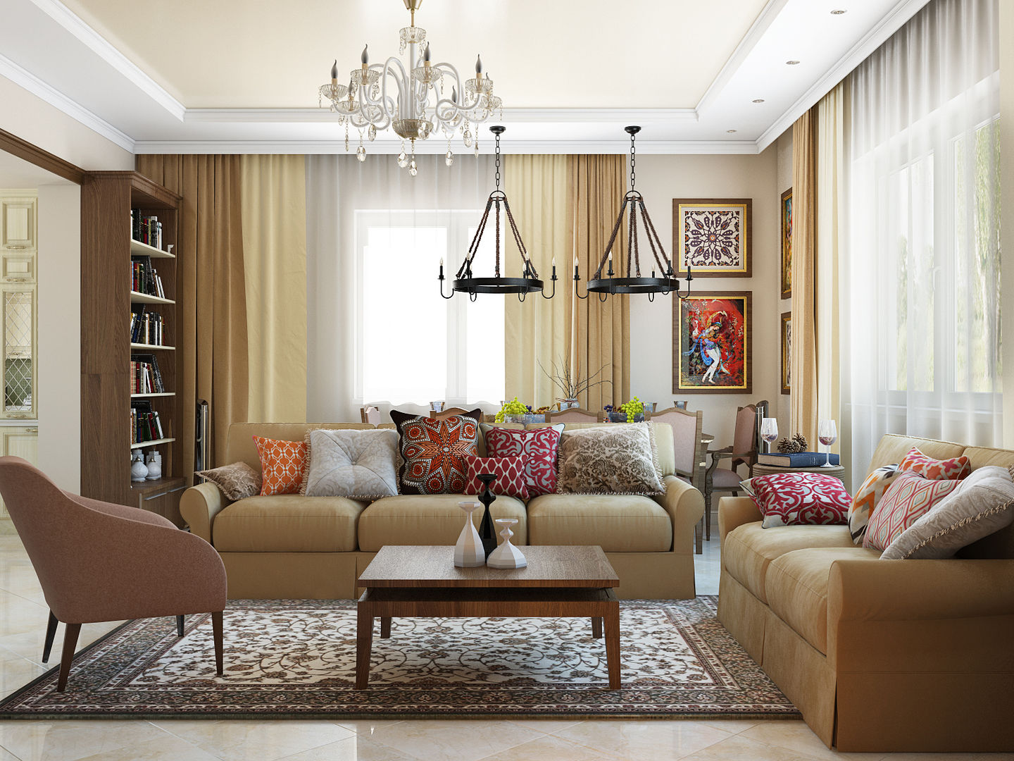 Классический интерьер с элементами ориентал и красивыми десткими, Tatiana Zaitseva Design Studio Tatiana Zaitseva Design Studio Living room