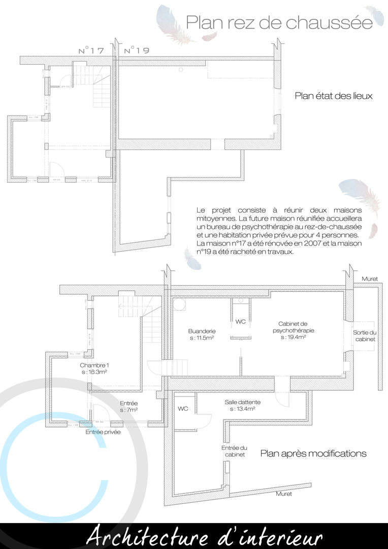 Rénovation - Réunion de 2 maisons, Crhome Design Crhome Design モダンスタイルの 玄関&廊下&階段