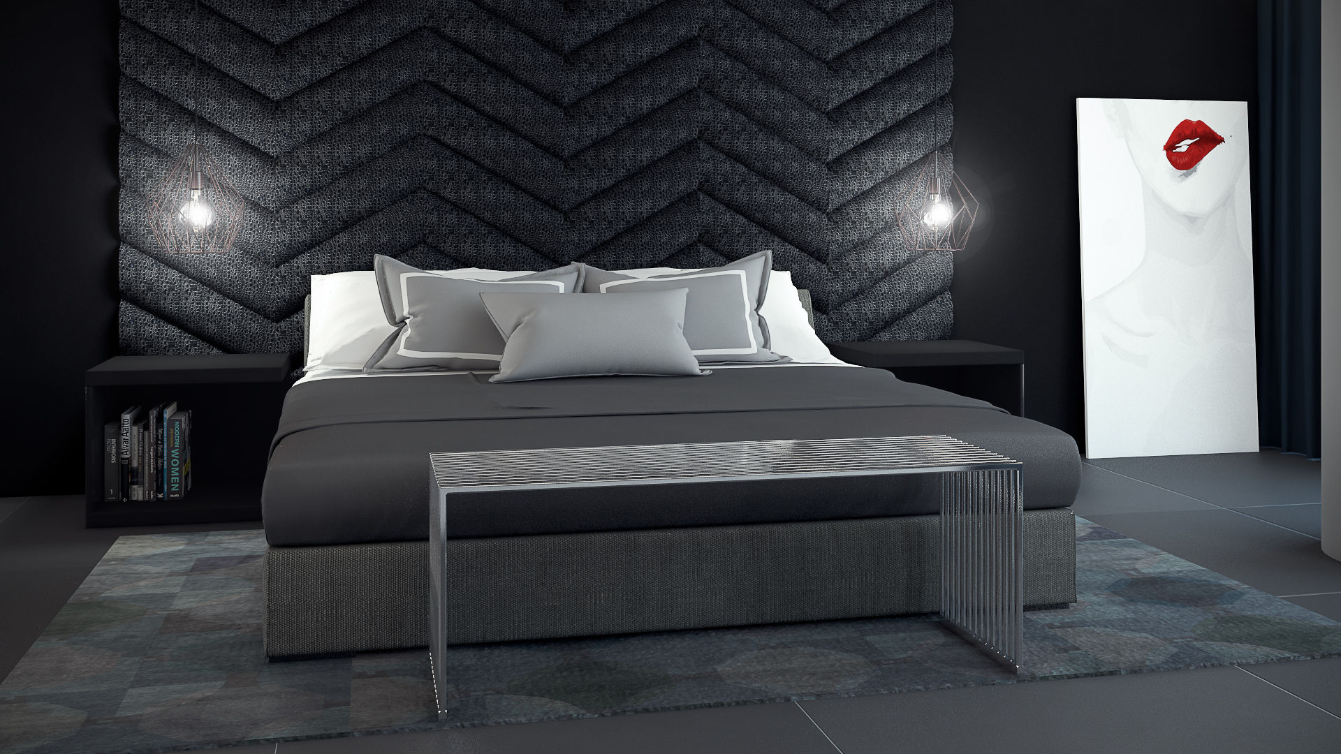 Departamento B-12, CONTRASTE INTERIOR CONTRASTE INTERIOR Modern style bedroom Leather Grey