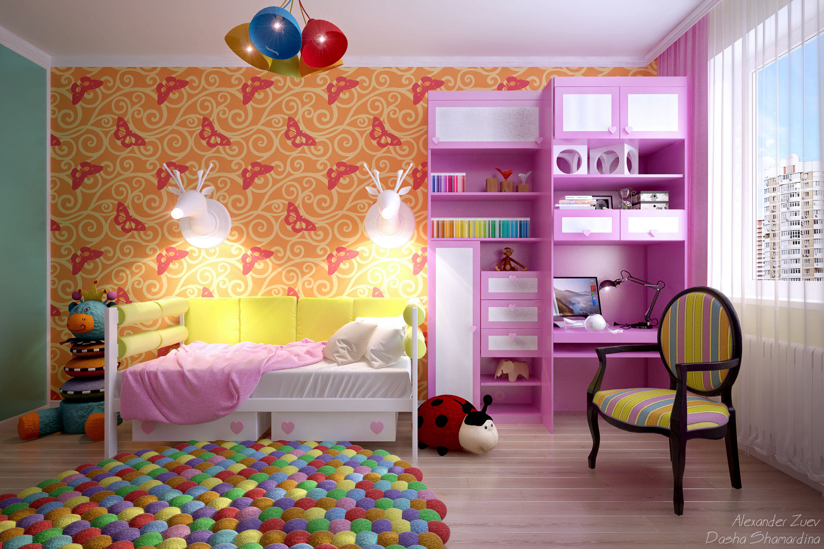 Дизайн детской девочки в стиле фьюжн в ЖК "Новый город" Студия интерьерного дизайна happy.design Детская комната в стиле модерн