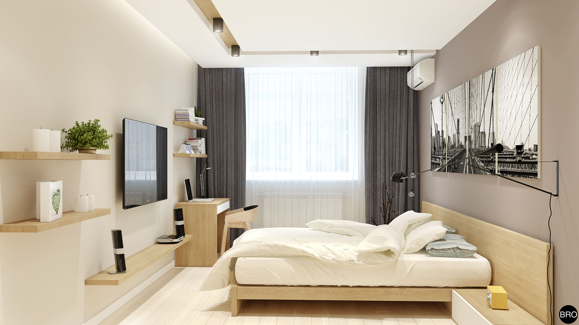 2-к квартира для молодой семьи, BRO Design Studio BRO Design Studio Phòng ngủ phong cách tối giản