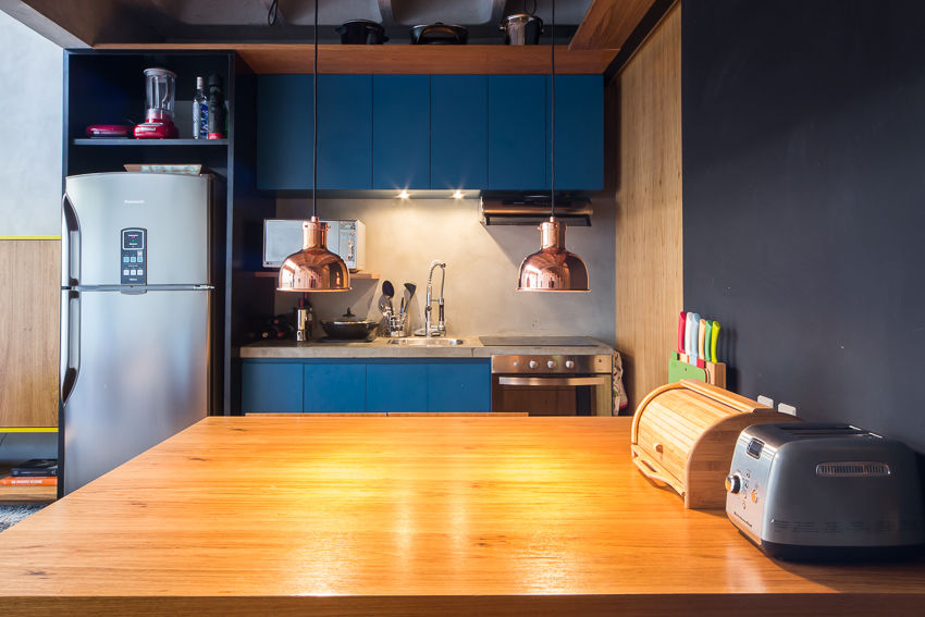 apto cobre/blue, Casa100 Arquitetura Casa100 Arquitetura Modern kitchen