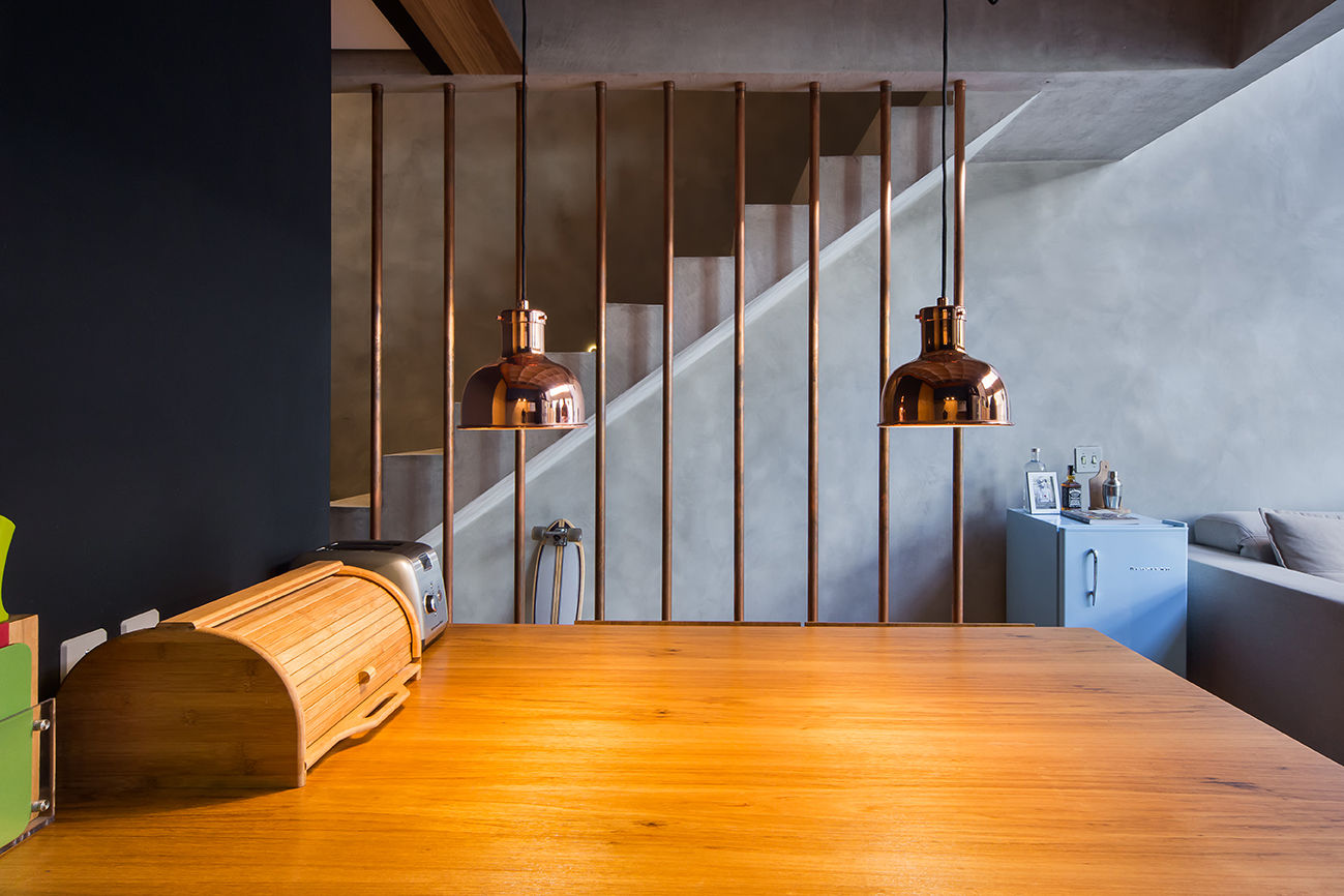 apto cobre/blue, Casa100 Arquitetura Casa100 Arquitetura Modern Dining Room