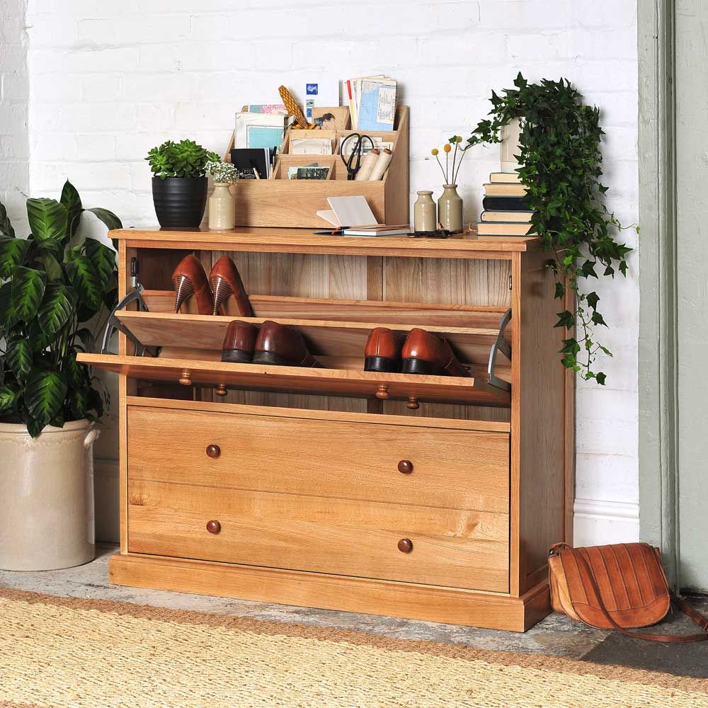 Appleby Oak Shoe Chest The Cotswold Company Koridor & Tangga Gaya Country Kayu Wood effect