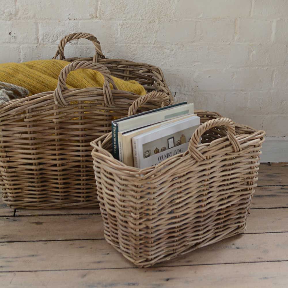 Grey Kooboo Set of 2 Storage Baskets The Cotswold Company Wiejski salon Drewno O efekcie drewna