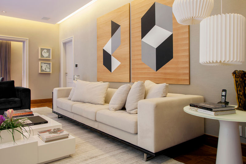 Sala de Estar Deborah Basso Arquitetura & Interiores Salas de estar minimalistas Madeira Efeito de madeira sala estar