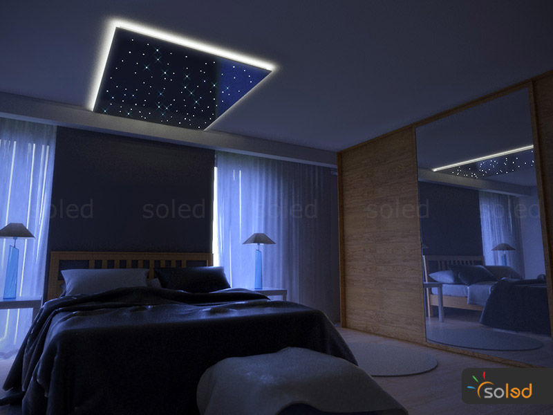 Gwiezdny panel na sufit - Optical Fiber Panels, SOLED Projekty i Dekoracje Świetlne Jacek Solka SOLED Projekty i Dekoracje Świetlne Jacek Solka Modern Bedroom Lighting