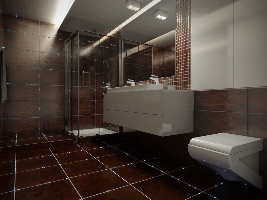 Oświetlenie światłowodowe w fugach w łazience, SOLED Projekty i Dekoracje Świetlne Jacek Solka SOLED Projekty i Dekoracje Świetlne Jacek Solka Modern bathroom Lighting