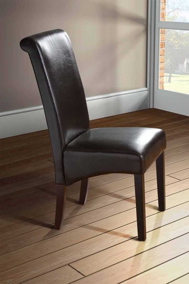 Milano Brown Scroll Back Leather Dining Chair with Dark Legs homify Classic style dining room Chairs & benches